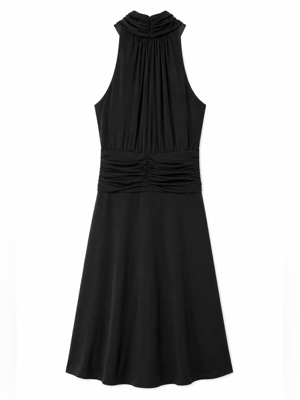Evan Picone Size 14 Black Deep V Neck Halter Ruched Waist A-Line Cocktail Dress - Picture 4 of 8